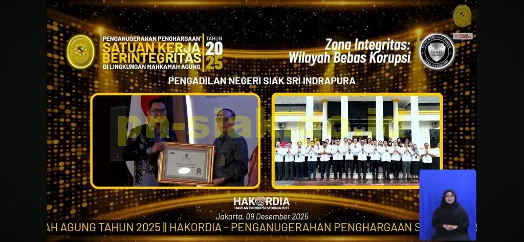 PN Siak Sri Indrapura raih Predikat Wilayah Bebas Korupsi (WBK)